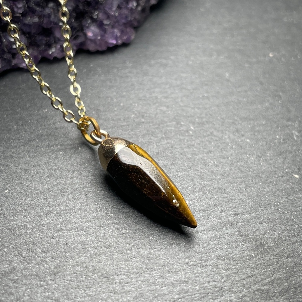 Genuine Yellow Tiger’s Eye Gold Plated Pendant Necklace - Picture 5 of 14